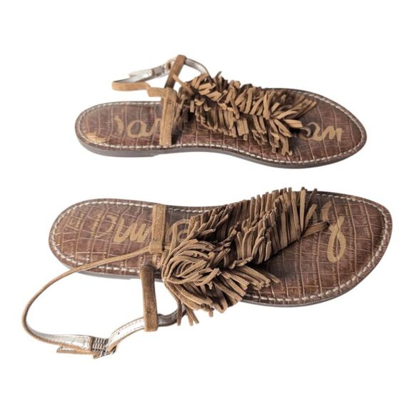 SAM EDELMAN Gela Suede Fringed T-Strap Sandal Size 7.5M - Picture 2 of 7